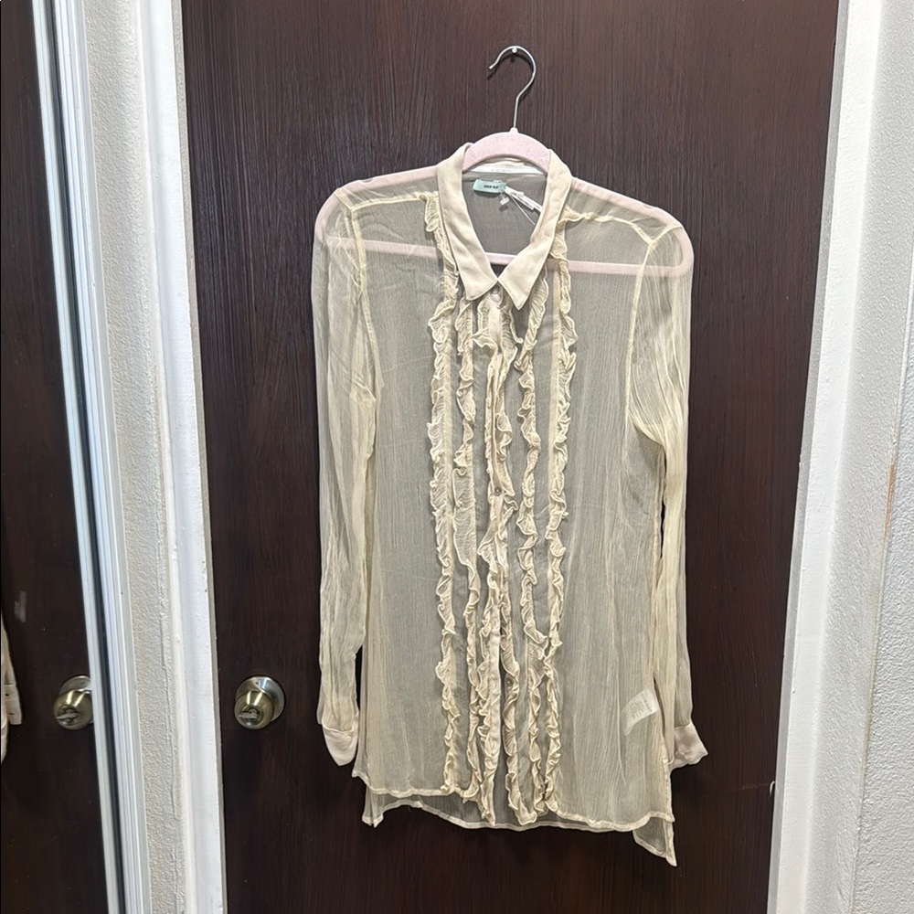 Urban Outfitters Cream Sheer Ruffled Blouse
